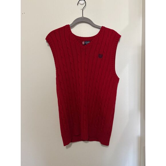 Chaps XL Red Cable Knit Sweater Vest Cotton Preppy V Neck Layering Academia - Picture 2 of 8